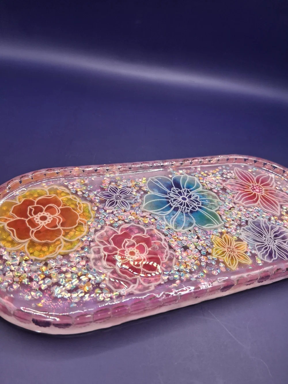 Handcrafted Floral Resin Trinket Tray in Rainbow Pastels